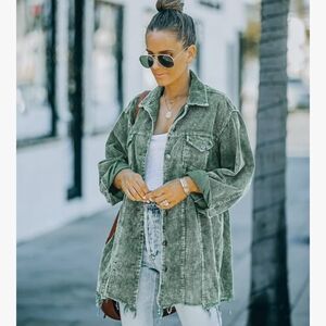 Women's Casual Oversized Button Down Corduroy Washed Shacket